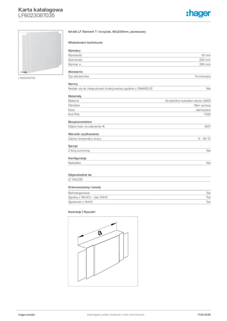 Zdjęcie Hager Karta katalogowa LF6023087035 | Hager Polska