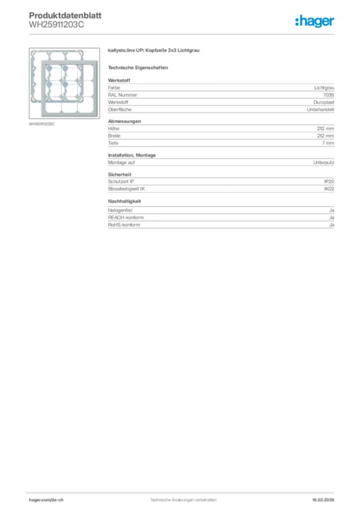 Bild Hager Produktdatenblatt WH25911203C | Hager Schweiz
