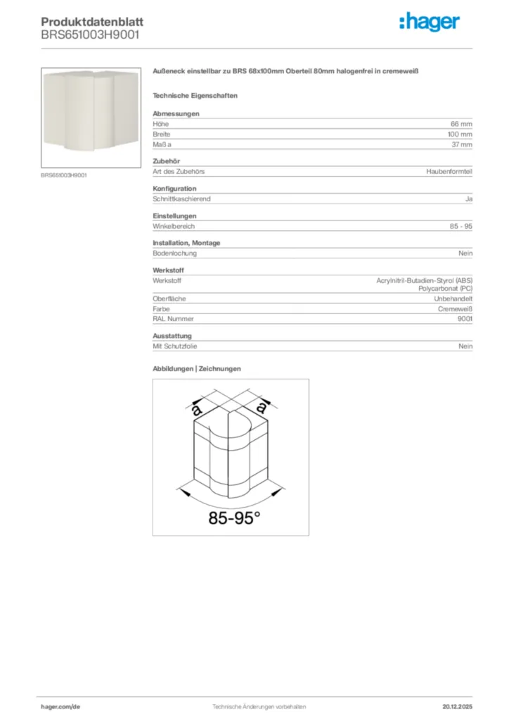 Bild Hager Produktdatenblatt BRS651003H9001 | Hager Deutschland
