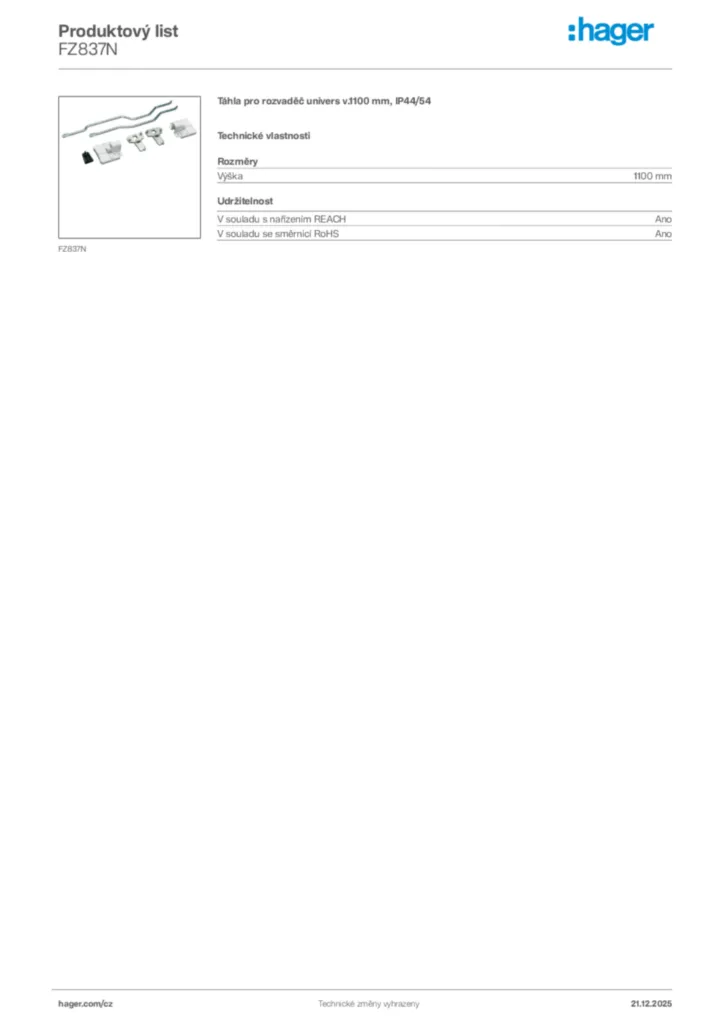 Obrázek Hager Produktový list FZ837N | Hager
