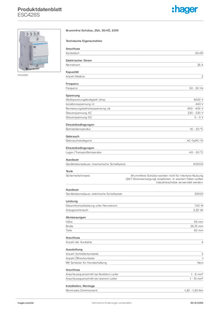 Bild Hager Produktdatenblatt ESC428S | Hager Deutschland