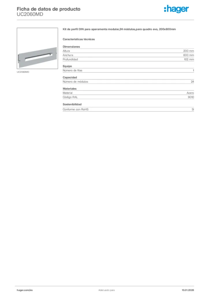 Imagen Hager Ficha de datos de producto UC2060MD | Hager España
