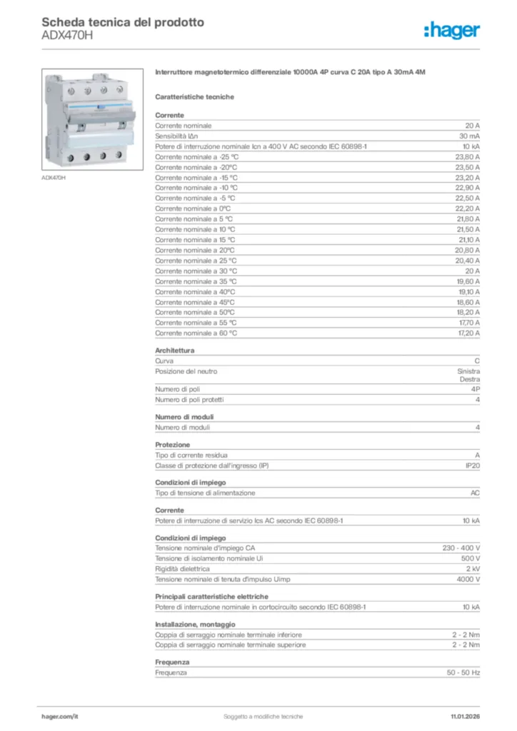 Immagine Hager Scheda tecnica del prodotto ADX470H | Hager Italia