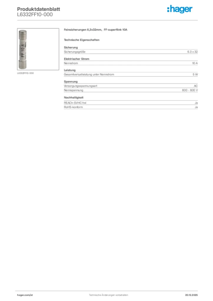 Bild Hager Produktdatenblatt L6332FF10-000 | Hager Deutschland