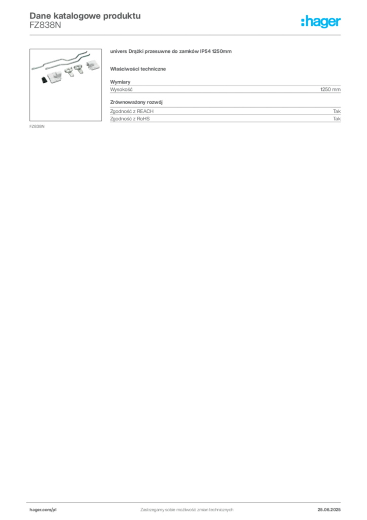 Zdjęcie Hager Dane katalogowe produktu FZ838N | Hager Polska