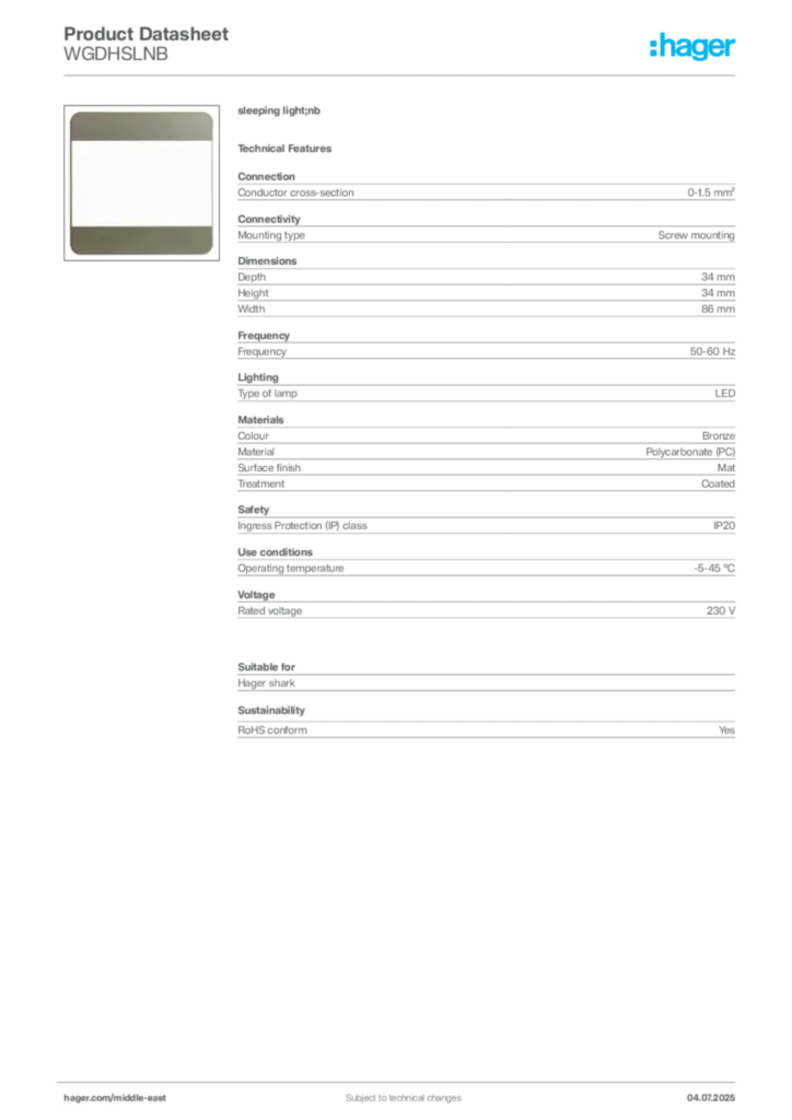 Image Hager Product data sheet WGDHSLNB  | Hager