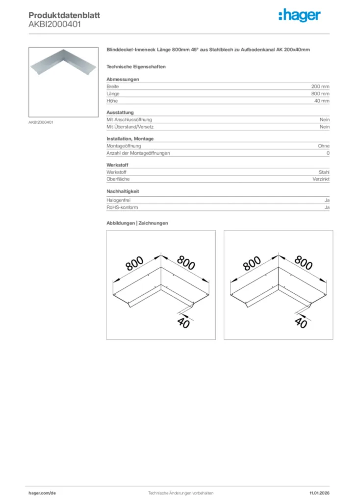 Bild Hager Produktdatenblatt AKBI2000401 | Hager Deutschland
