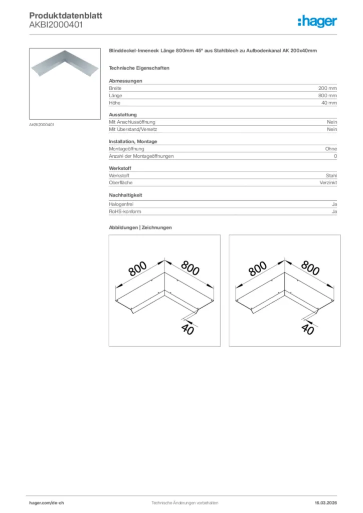 Bild Hager Produktdatenblatt AKBI2000401 | Hager Schweiz