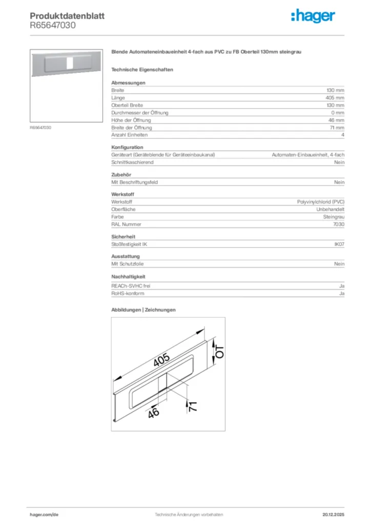 Bild Hager Produktdatenblatt R65647030 | Hager Deutschland