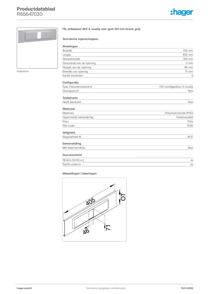 Afbeelding Hager Productdatablad R65647030 | Hager Nederland