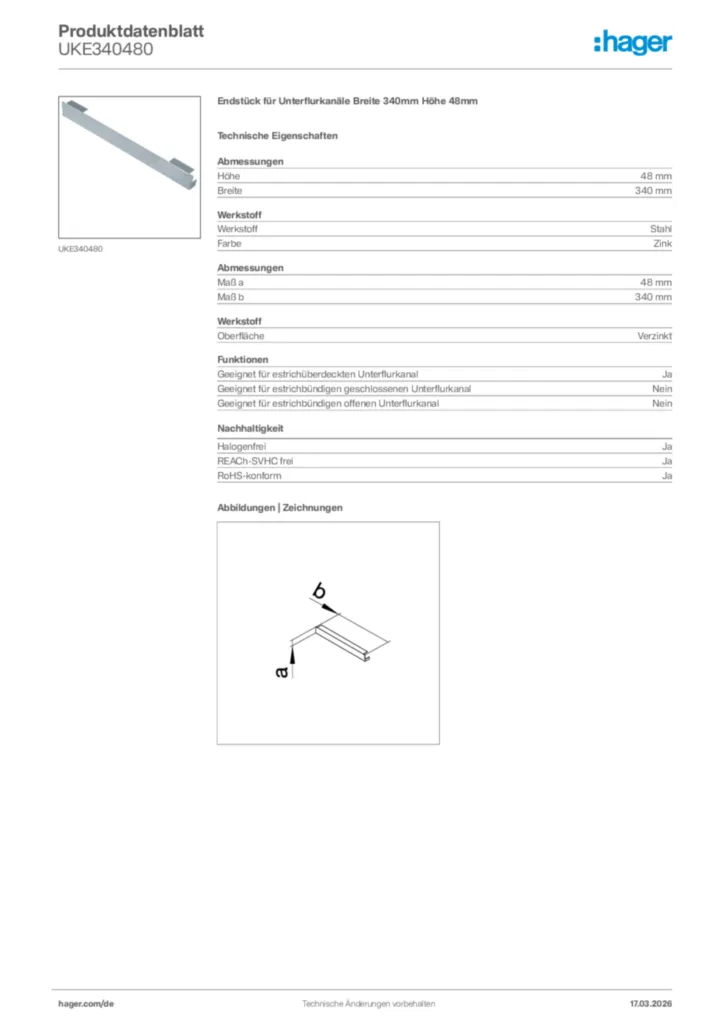 Bild Hager Produktdatenblatt UKE340480 | Hager Deutschland