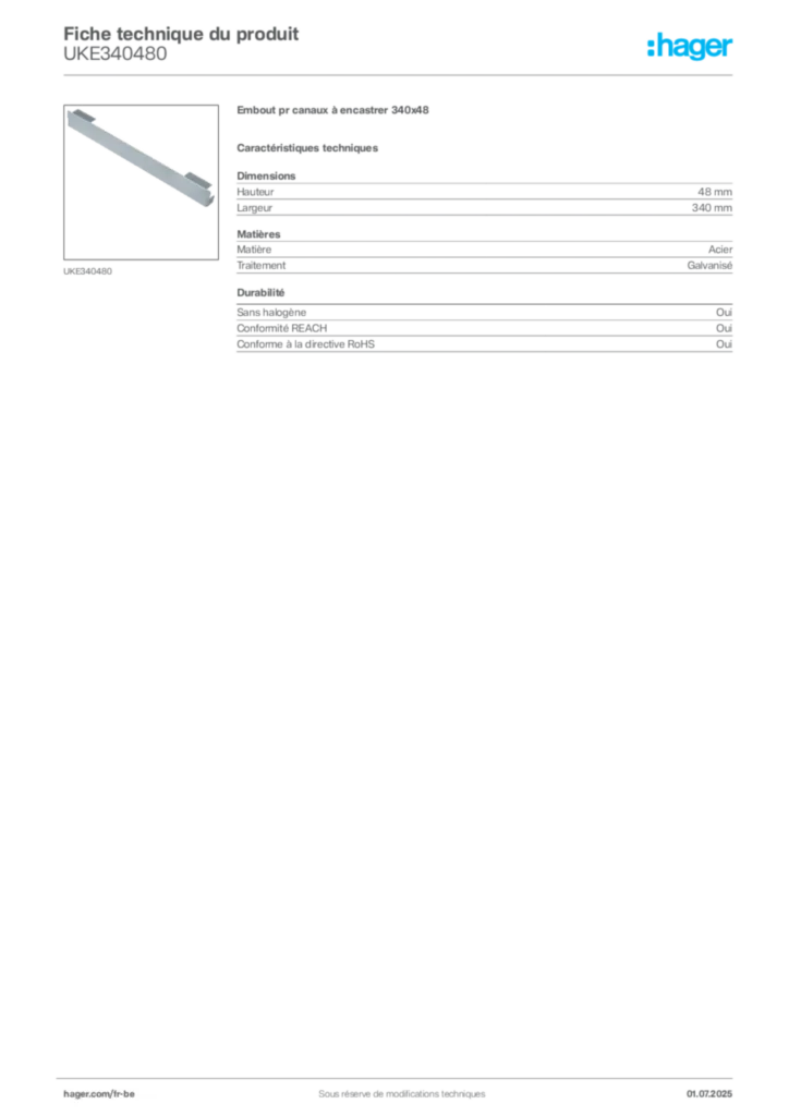 Image Hager Fiche technique du produit UKE340480 | Hager Belgique