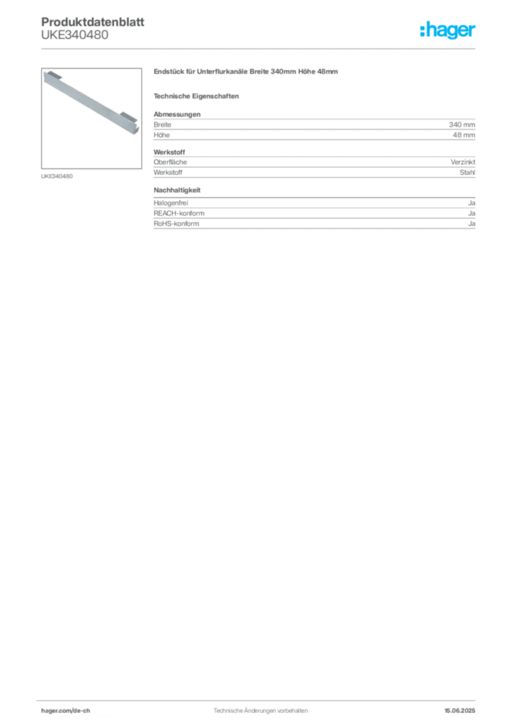 Bild Hager Produktdatenblatt UKE340480 | Hager Schweiz