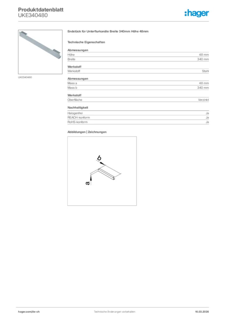 Bild Hager Produktdatenblatt UKE340480 | Hager Schweiz