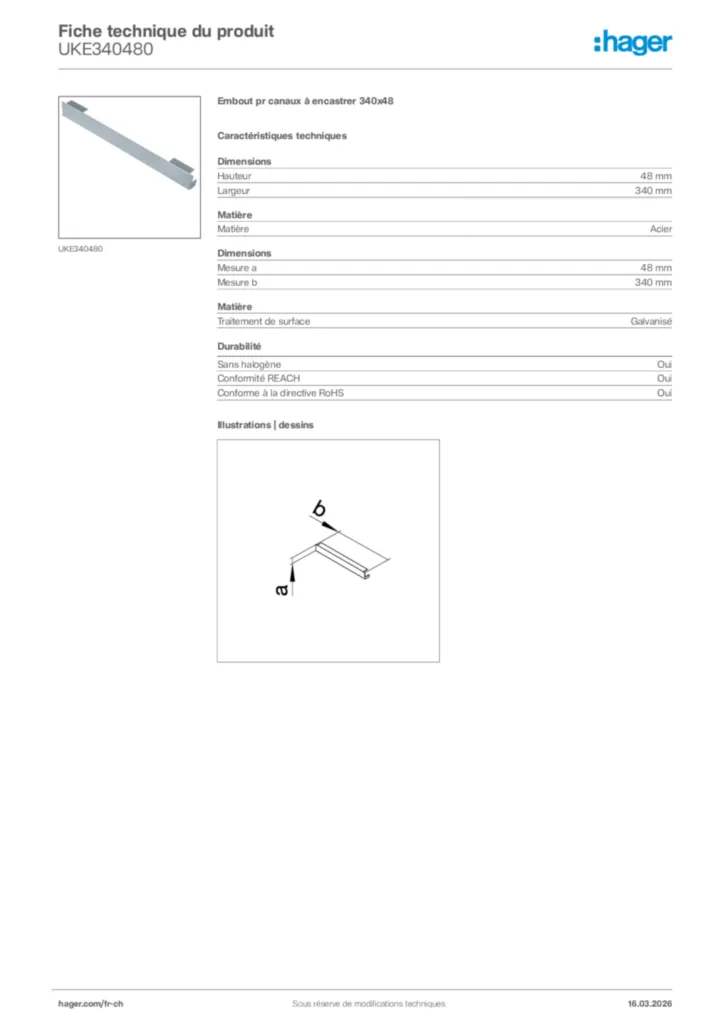 Image Hager Fiche technique du produit UKE340480 | Hager Suisse