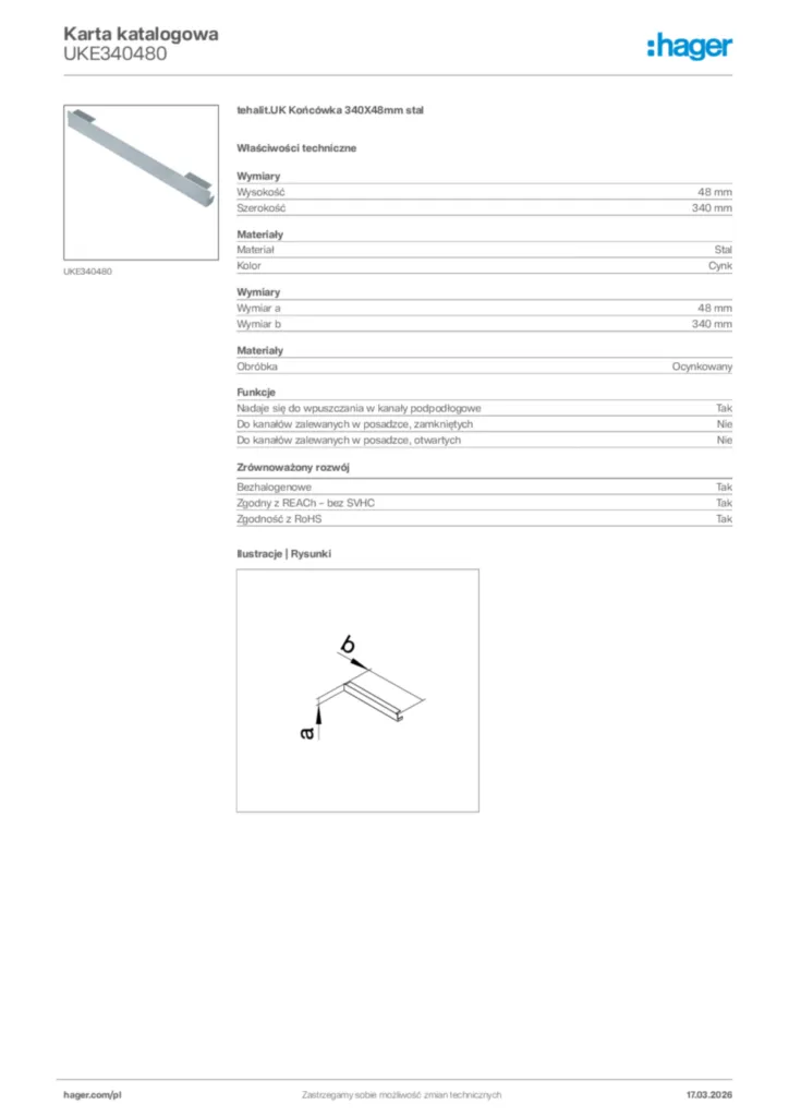 Zdjęcie Hager Karta katalogowa UKE340480 | Hager Polska
