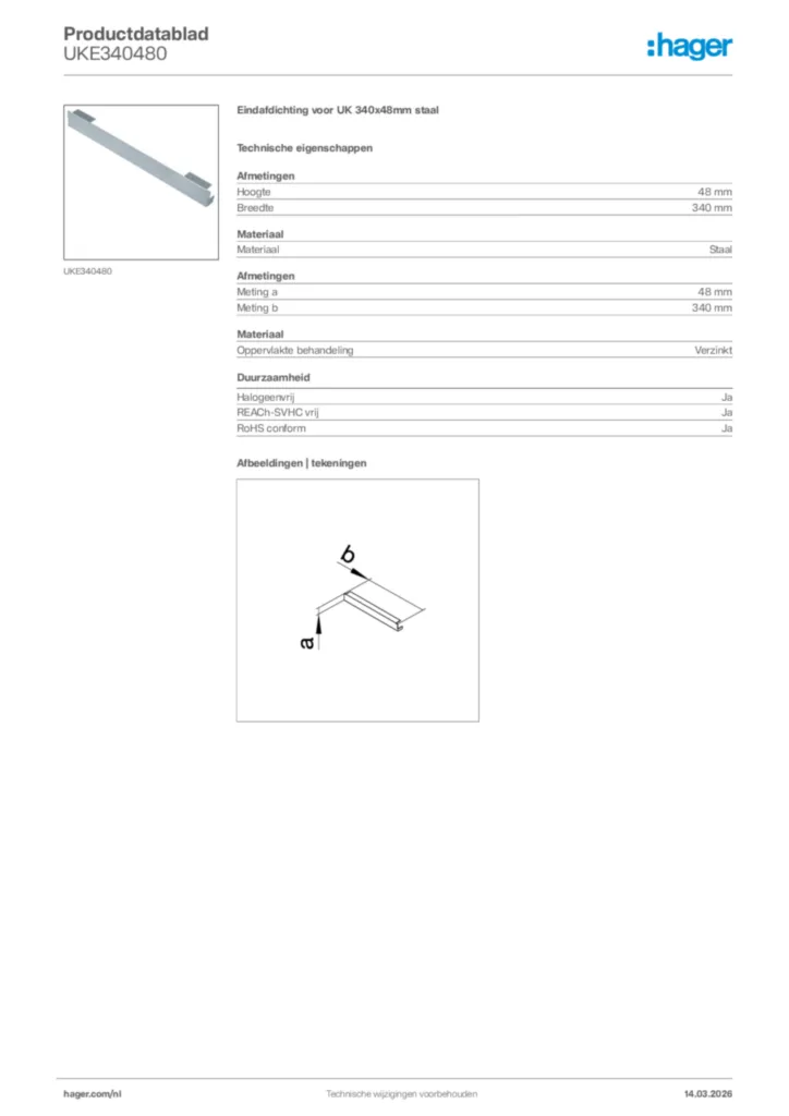 Afbeelding Hager Productdatablad UKE340480 | Hager Nederland