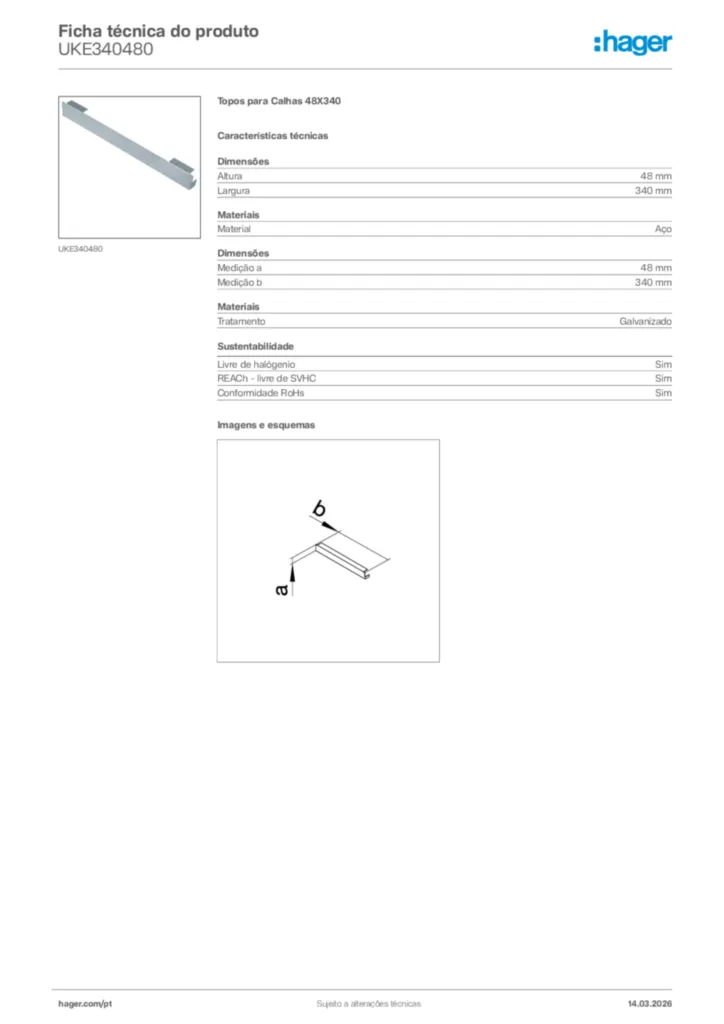 Imagem Hager Ficha técnica do produto UKE340480 | Hager Portugal