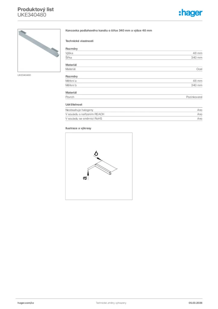 Obrázek Hager Product data sheet UKE340480 | Hager
