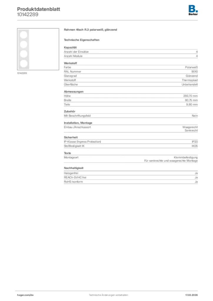 Bild Berker Produktdatenblatt 10142289 | Hager Deutschland