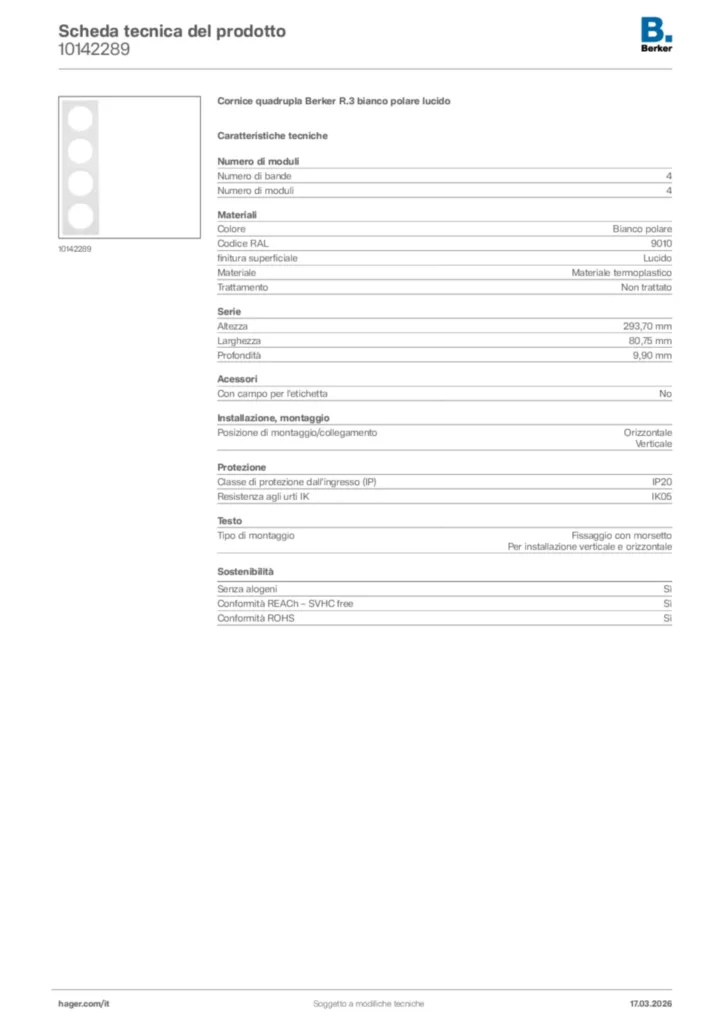 Immagine Berker Scheda tecnica del prodotto 10142289 | Hager Italia