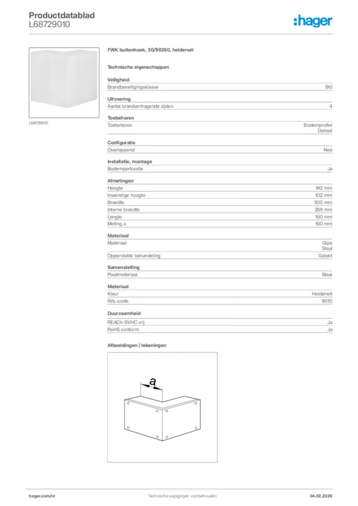 Afbeelding Hager Productdatablad L68729010 | Hager Nederland