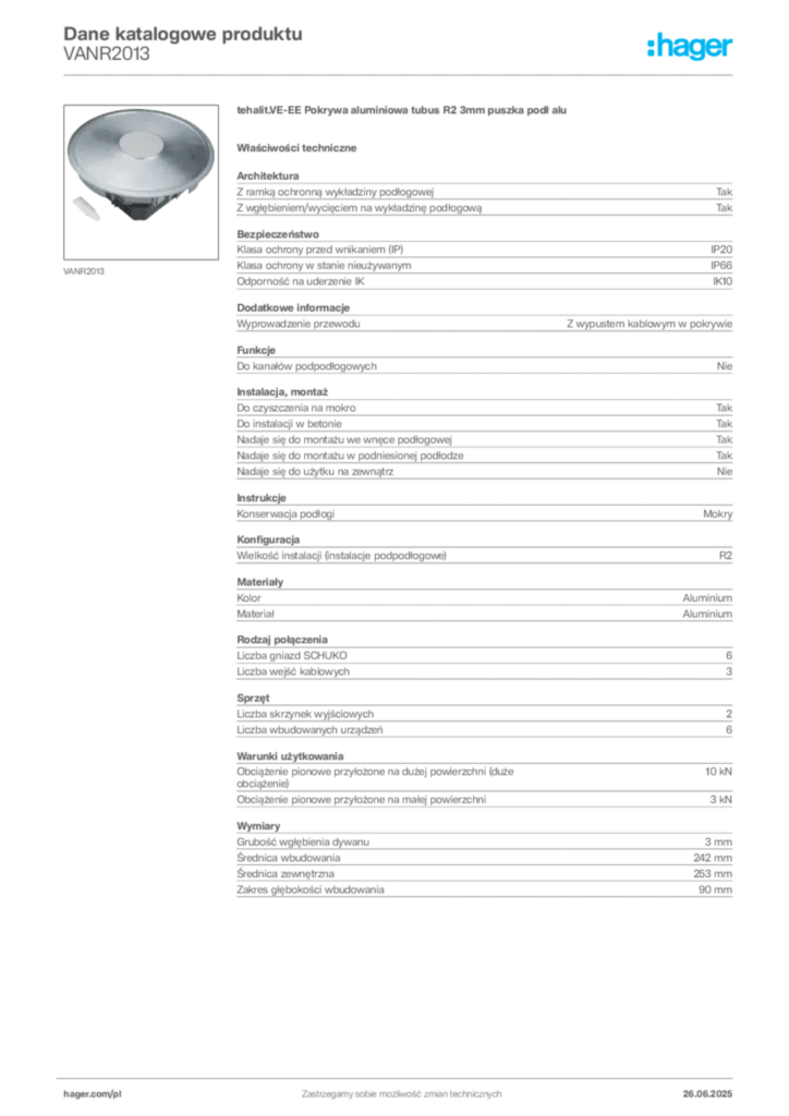 Zdjęcie Hager Dane katalogowe produktu VANR2013 | Hager Polska