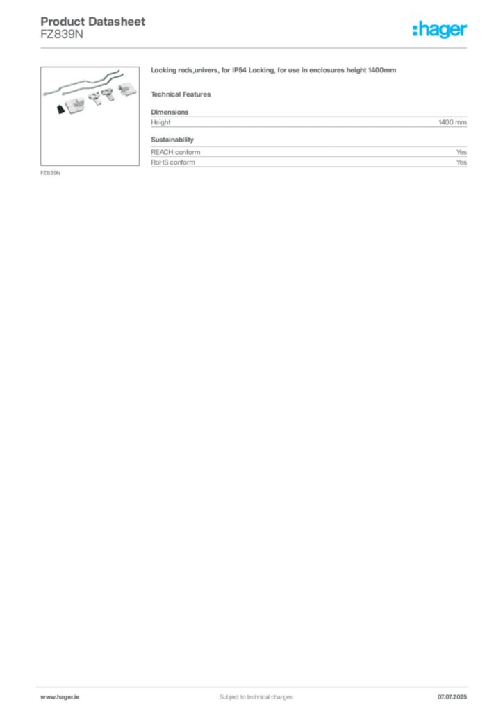 Image Hager Product data sheet FZ839N  | Hager
