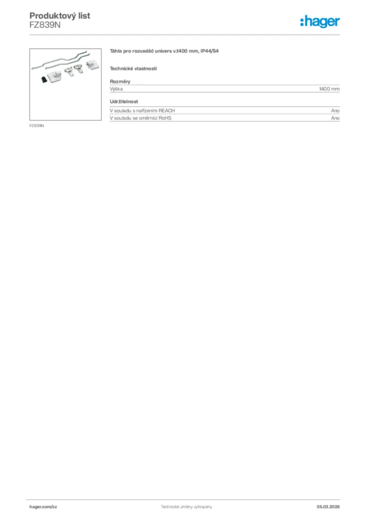 Obrázek Hager Product data sheet FZ839N | Hager