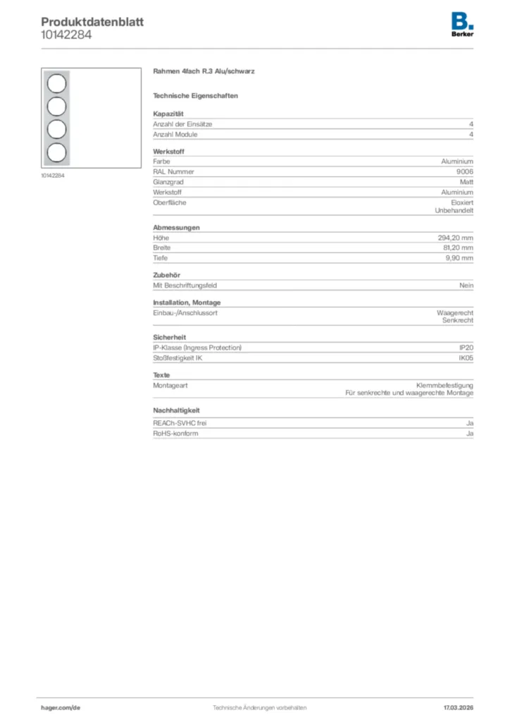 Bild Berker Produktdatenblatt 10142284 | Hager Deutschland