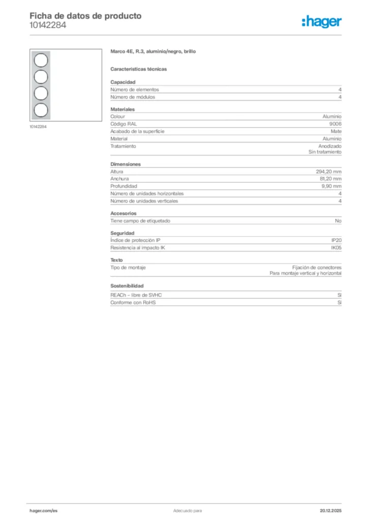 Imagen Hager Ficha de datos de producto 10142284 | Hager España