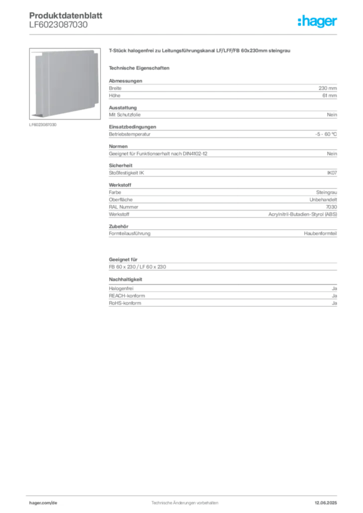 Bild Hager Produktdatenblatt LF6023087030 | Hager Deutschland
