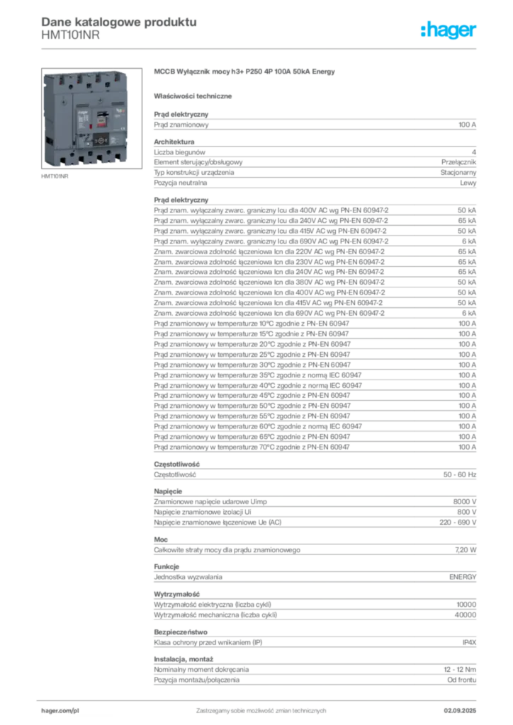 Zdjęcie Hager Dane katalogowe produktu HMT101NR | Hager Polska
