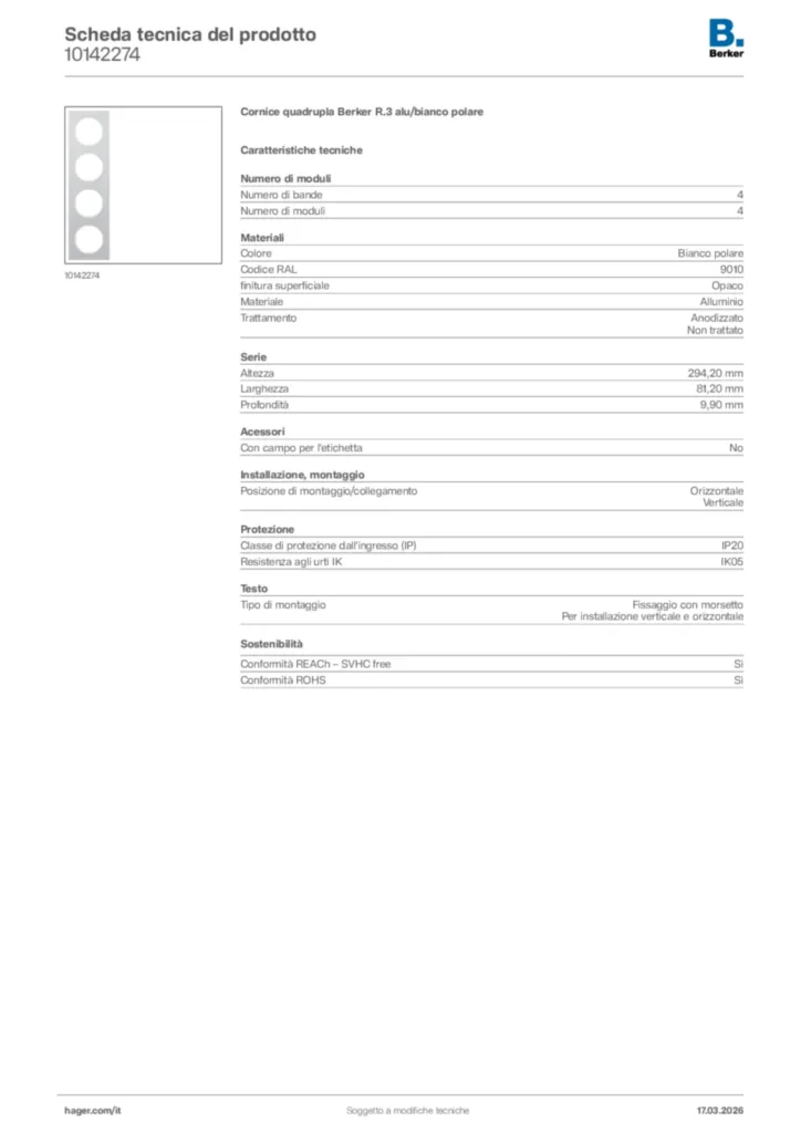 Immagine Berker Scheda tecnica del prodotto 10142274 | Hager Italia