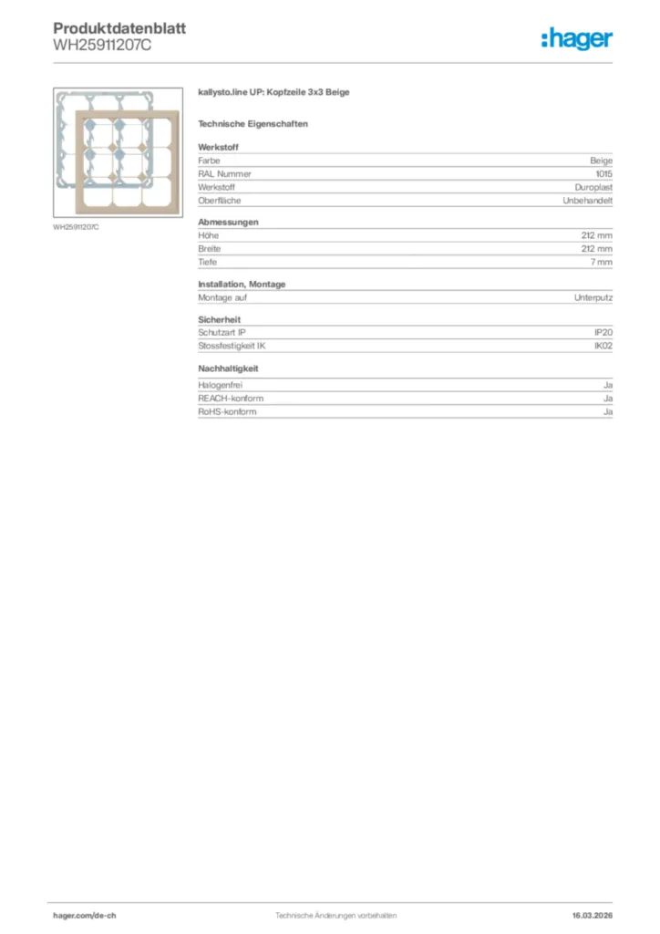 Bild Hager Produktdatenblatt WH25911207C | Hager Schweiz