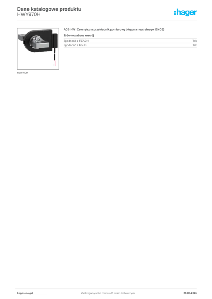 Zdjęcie Hager Dane katalogowe produktu HWY970H | Hager Polska