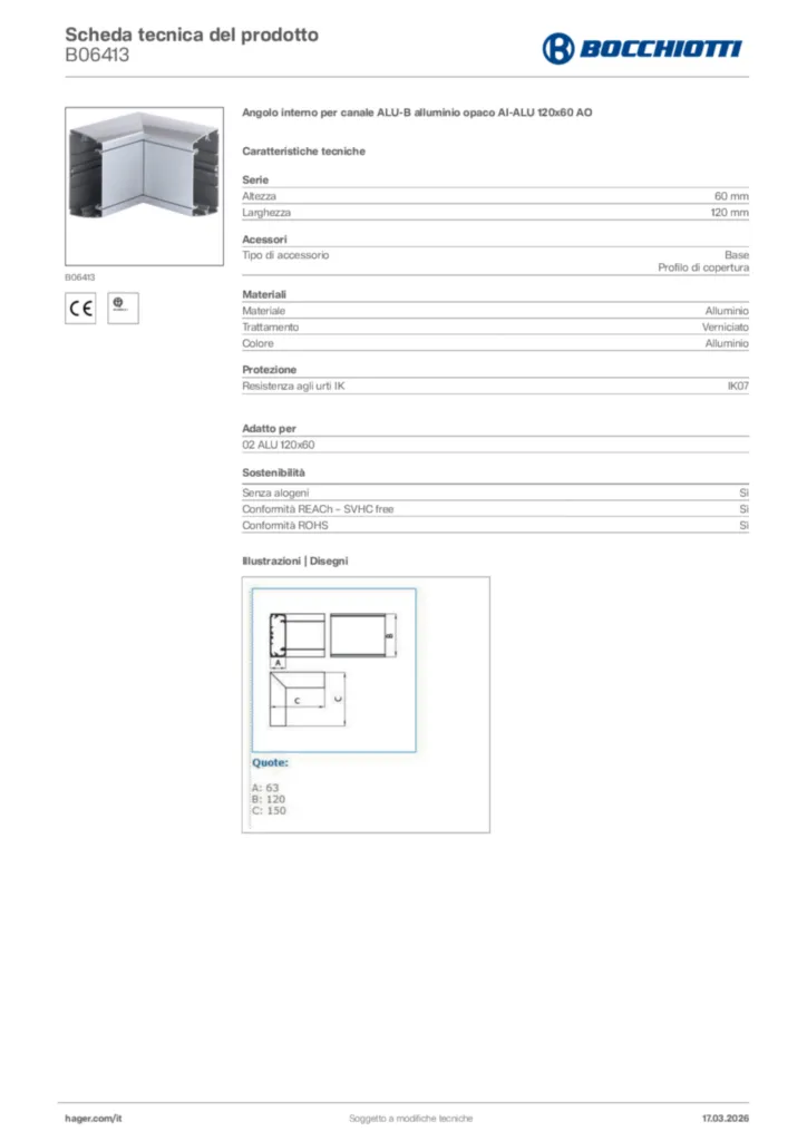 Immagine Bocchiotti Scheda tecnica del prodotto B06413 | Hager Italia