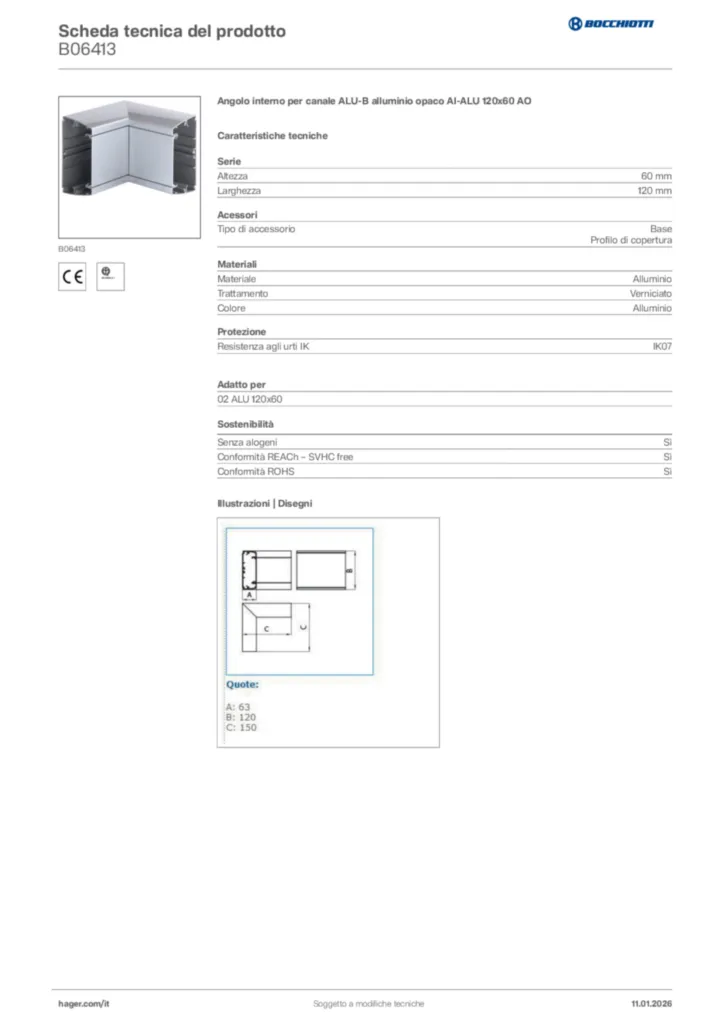 Immagine Bocchiotti Scheda tecnica del prodotto B06413 | Hager Italia