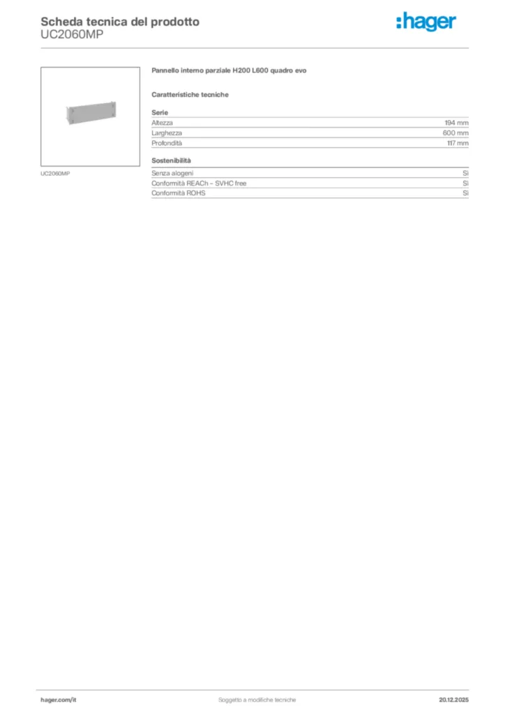 Immagine Hager Scheda tecnica del prodotto UC2060MP | Hager Italia