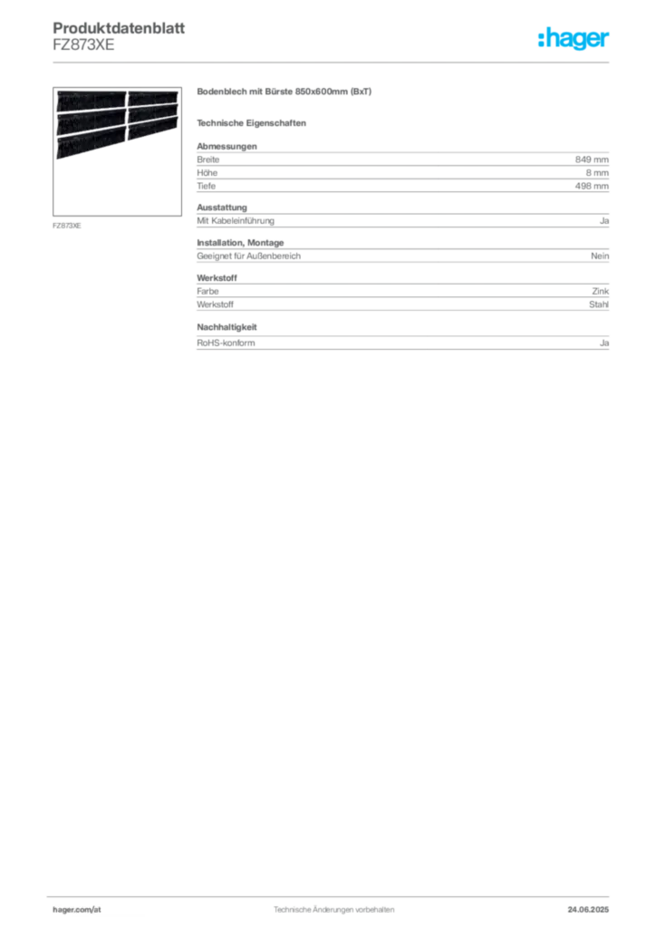 Bild Hager Produktdatenblatt FZ873XE | Hager Deutschland