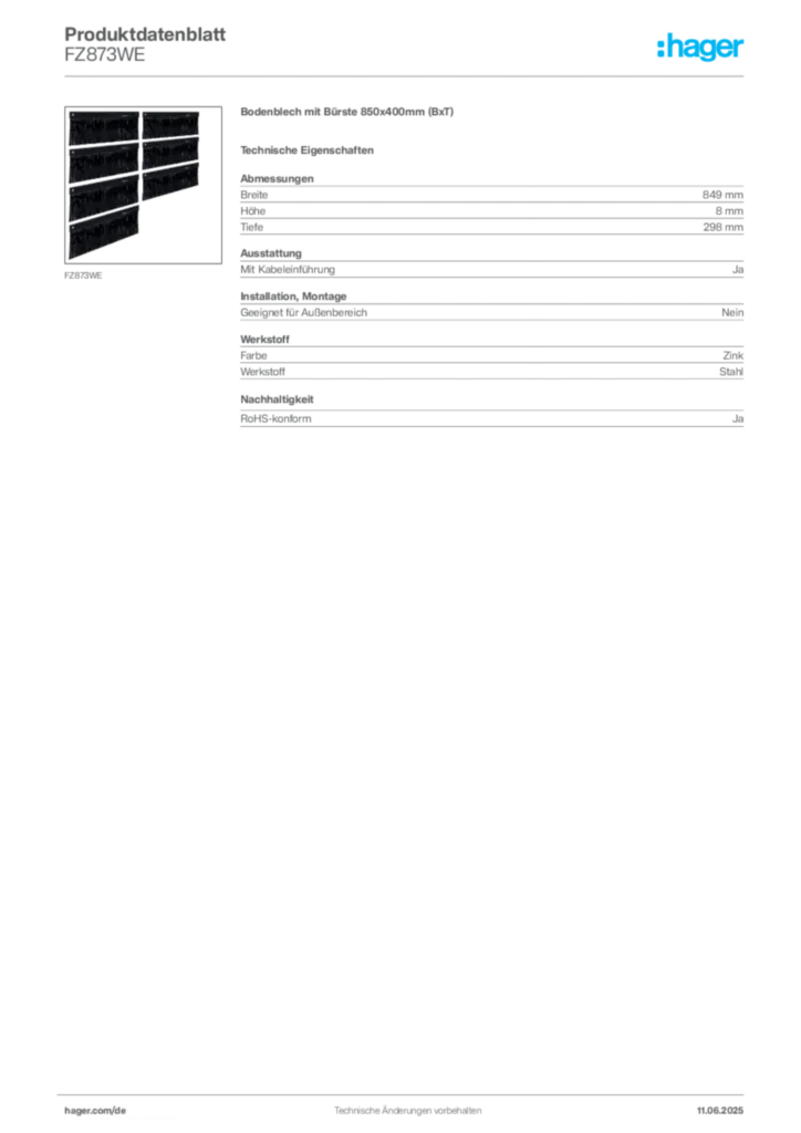 Bild Hager Produktdatenblatt FZ873WE | Hager Deutschland