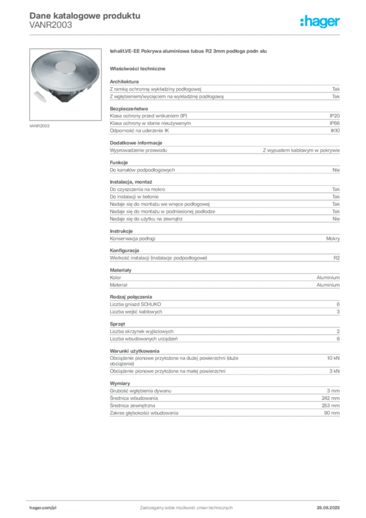 Zdjęcie Hager Dane katalogowe produktu VANR2003 | Hager Polska