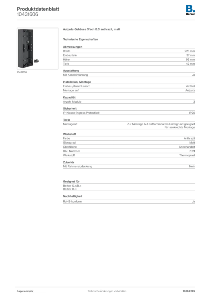Bild Berker Produktdatenblatt 10431606 | Hager Deutschland
