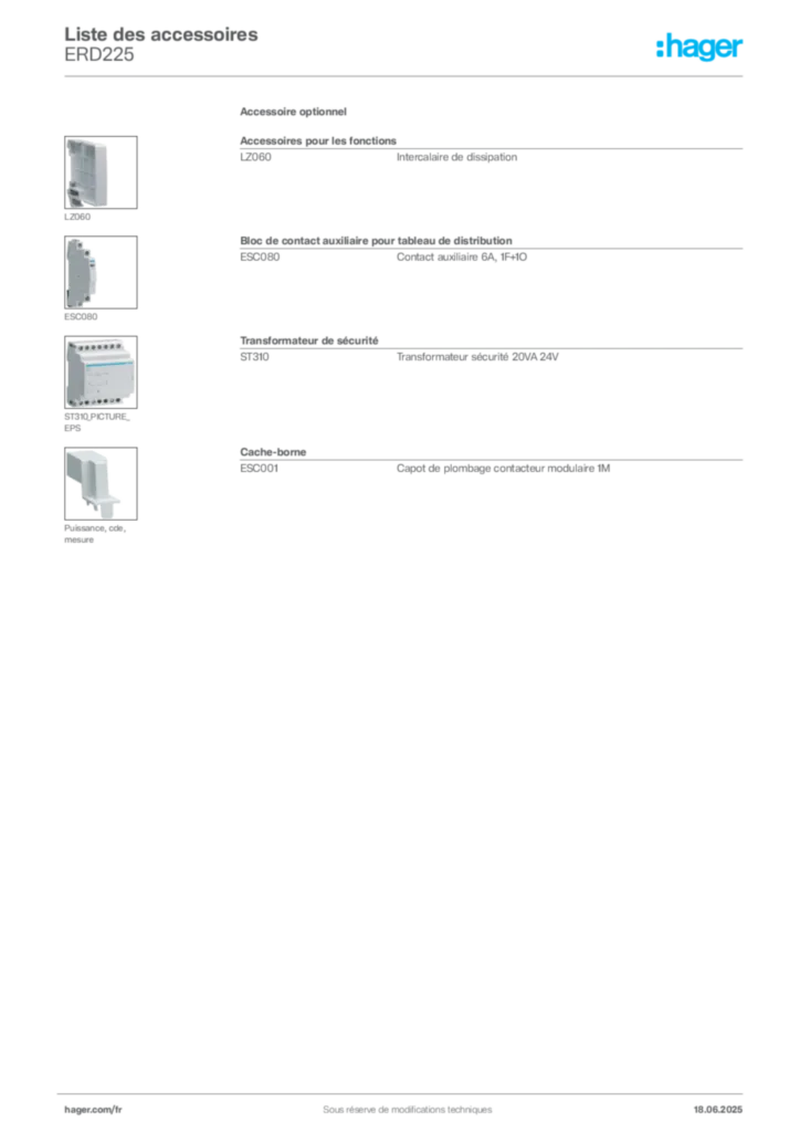 Image Hager Fiche technique du produit ERD225 | Hager France