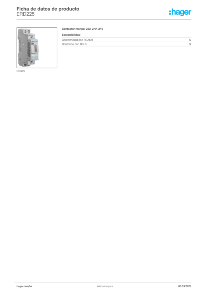 Imagen Hager Ficha de datos de producto ERD225 | Hager España
