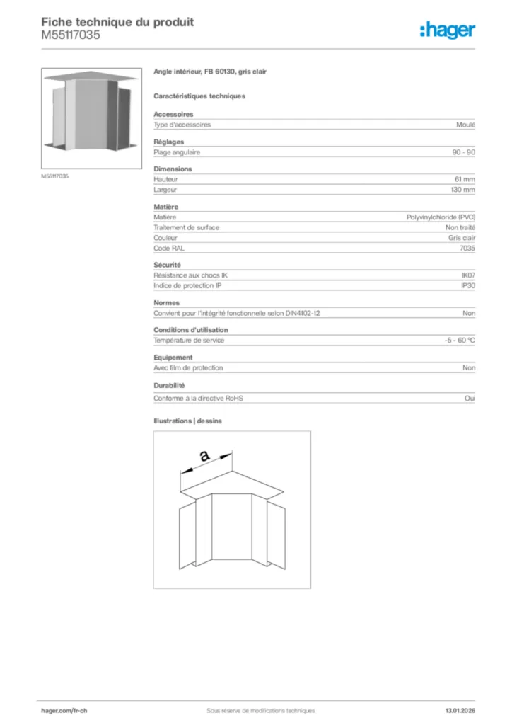 Image Hager Fiche technique du produit M55117035 | Hager Suisse