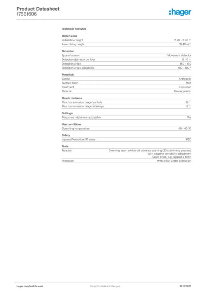 Image Hager Product data sheet 17881606  | Hager