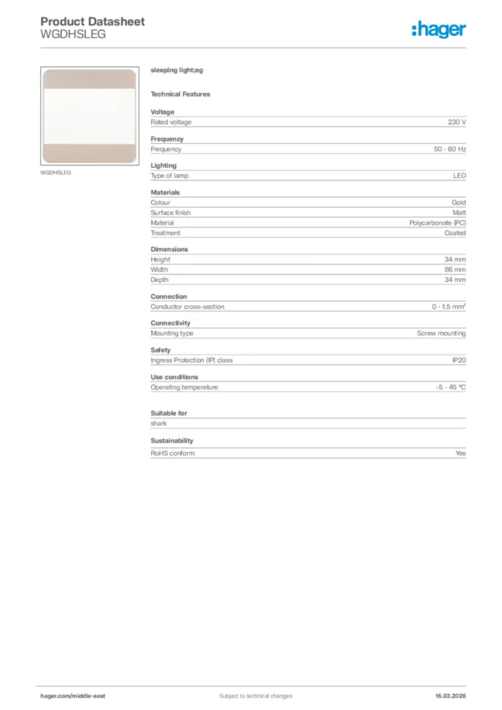 Image Hager Product data sheet WGDHSLEG  | Hager