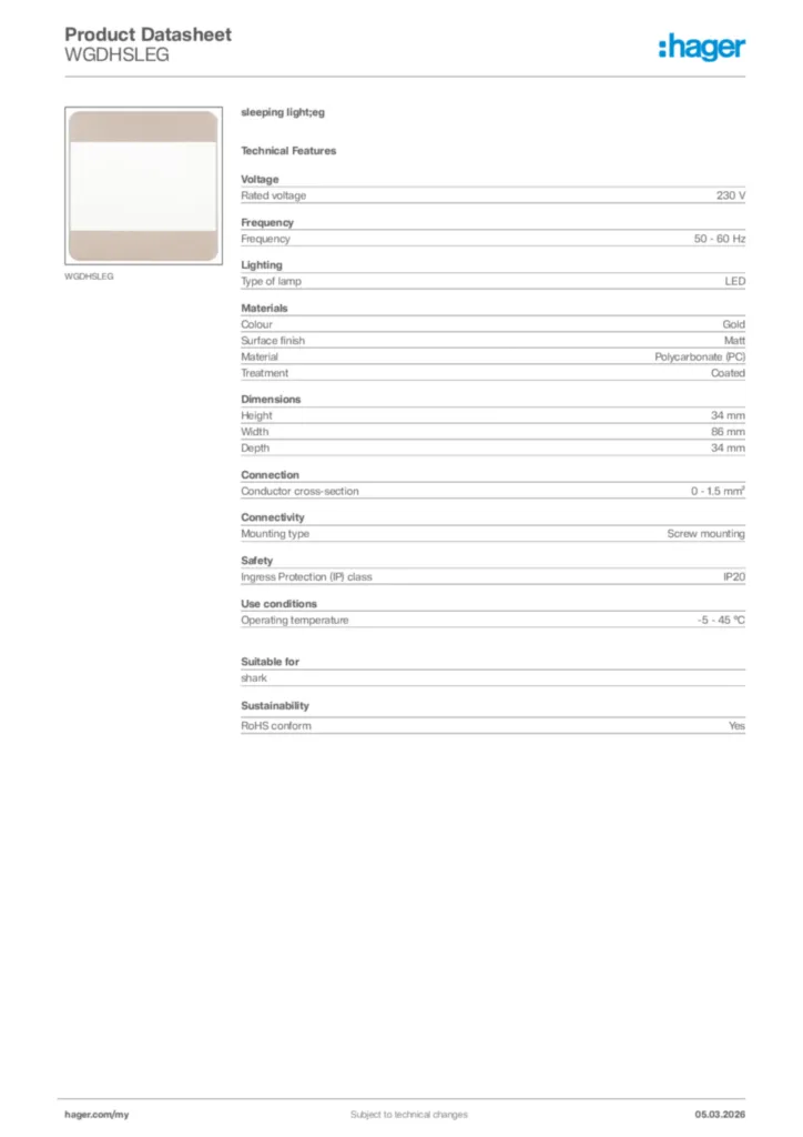 Image Hager Product data sheet WGDHSLEG  | Hager