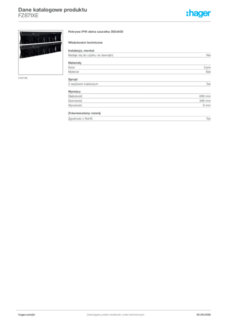Zdjęcie Hager Dane katalogowe produktu FZ871XE | Hager Polska